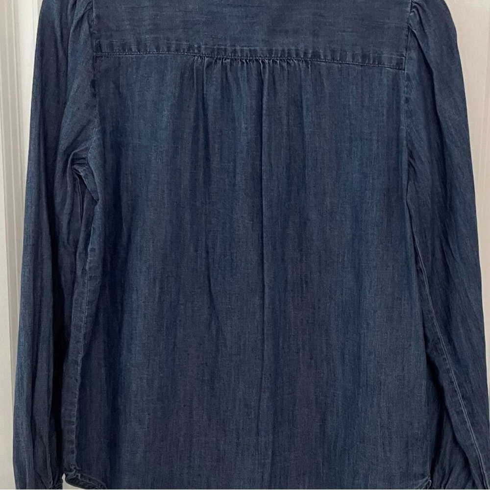 LOFT Ruffled Denim Button-Up Blouse - Blue - Picture 7 of 7